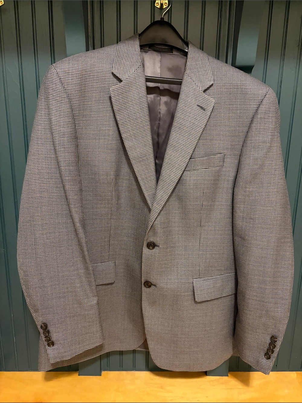 Ralph Lauren 42R 52% silk 48% wool houndstooth Classic Gray Blazer